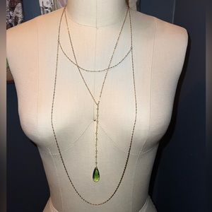 Anthropologie Layered Gold & Peridot Necklace NEW NWT